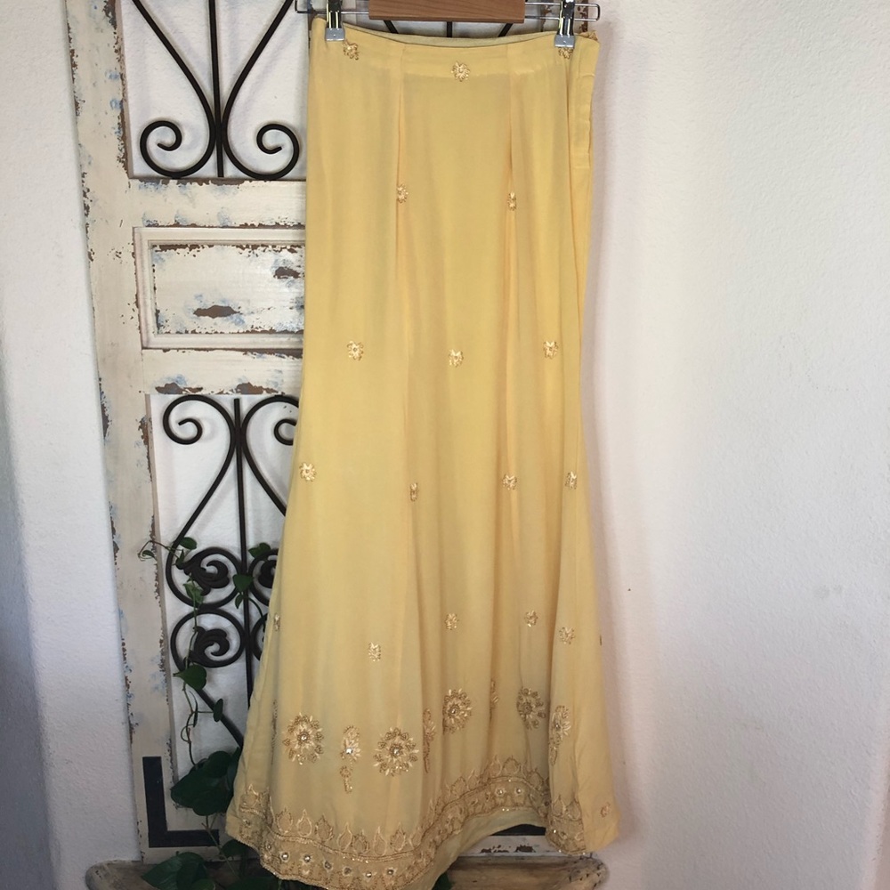 Boho embroidered detail yellow maxi skirt